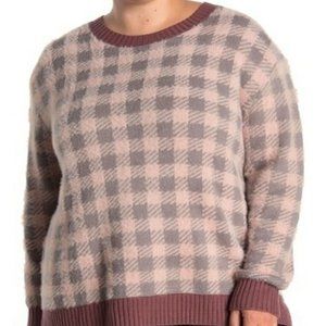 NEW Susina Women's Sweater Pink Gray Check Size 1X Crew Neck